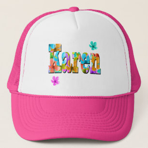 Gorra De Camionero Logotipo de nombre de Karen con flores,