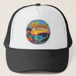 Gorra De Camionero Logotipo de viaje retro Maui Hawaii