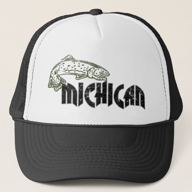 GORRA DE CAMIONERO LOGOTIPO DEL VINTAGE DE MICHIGAN DE LOS PESCADOS (Anverso)