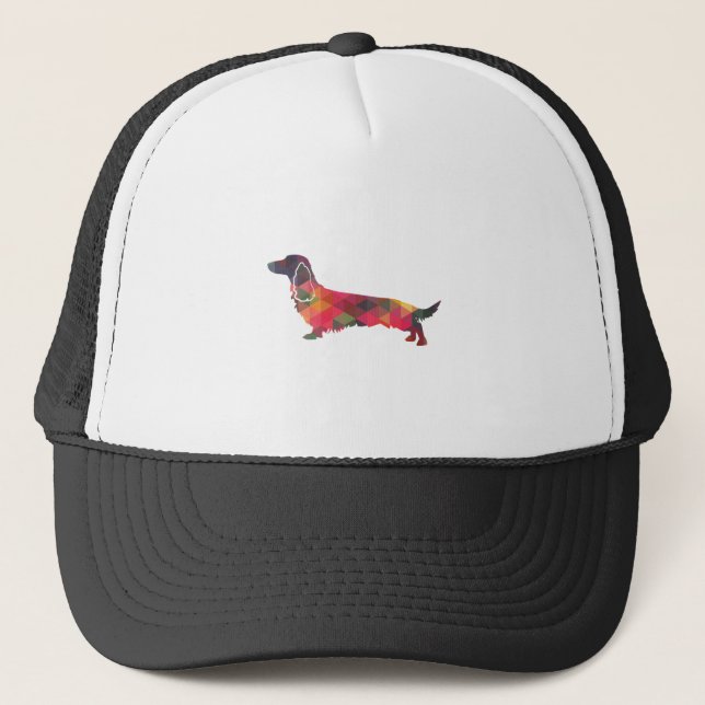 Gorra De Camionero Long Haired Dachshund Geo Silhouette Multi (Anverso)