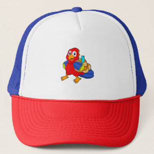 Gorra De Camionero Loro como estudiante con mochila