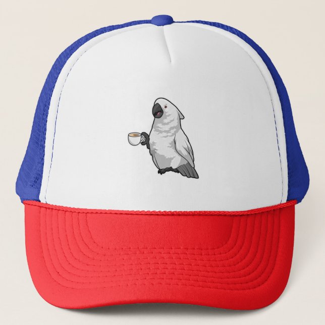 Gorra De Camionero Loro con taza de café (Anverso)