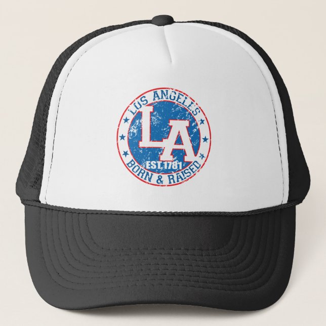Gorra De Camionero Los Ángeles llevado y aumentó blanco y azul rojos (Anverso)