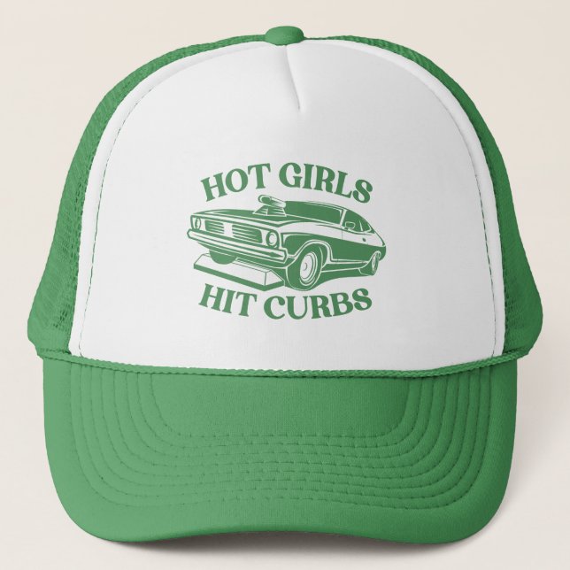 Gorra De Camionero Los Chicas calientes golpean las curvas - Verde (Anverso)