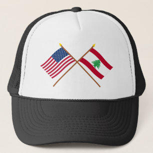 Gorra De Camionero Los E.E.U.U. y banderas cruzadas Líbano