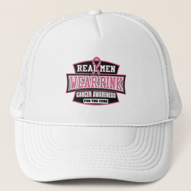 Gorra De Camionero Los Hombres REALES Usan Rosa Para Crecer El Cáncer (Anverso)