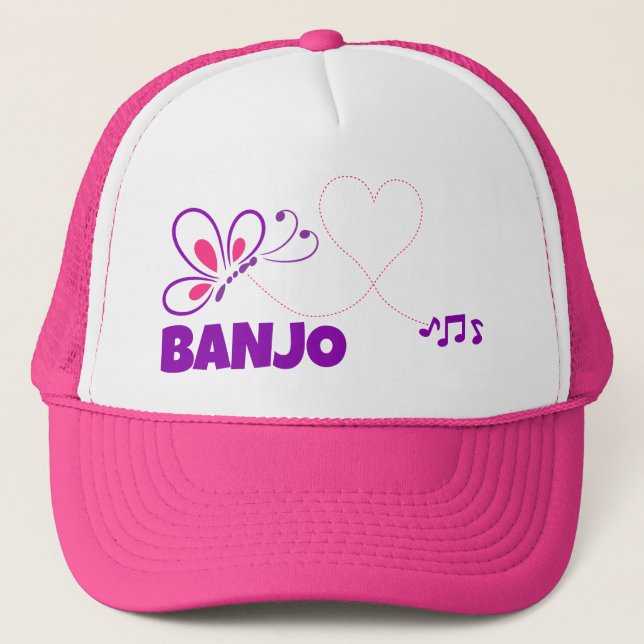 Gorra De Camionero Love Banjo Pink Purple Butterfly Heart (Anverso)