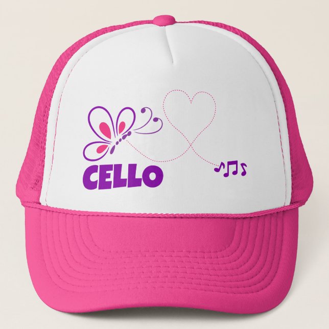 Gorra De Camionero Love Cello Pink Purple Butterfly Heart (Anverso)