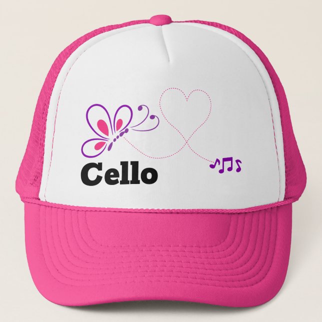 Gorra De Camionero Love Cello Pink Purple Butterfly Heart (Anverso)