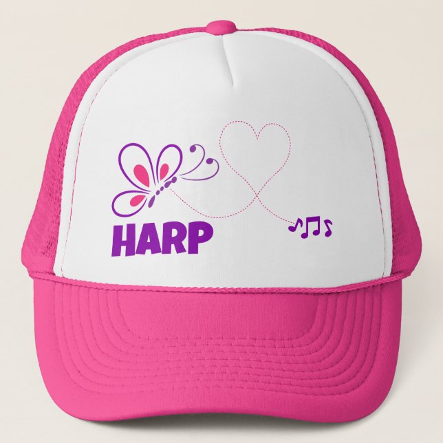 Gorra De Camionero Love Harp Pink Purple Butterfly Heart (Anverso)