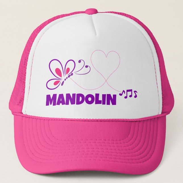 Gorra De Camionero Love Mandolin Pink Purple Butterfly Heart (Anverso)