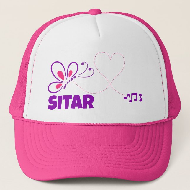 Gorra De Camionero Love Sitar Pink Purple Butterfly Heart (Anverso)