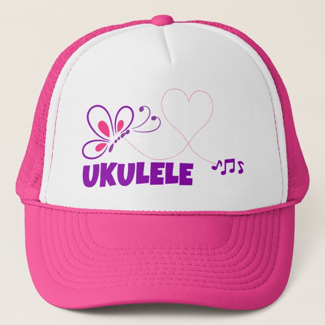 Gorra De Camionero Love Ukulele Pink Purple Butterfly Heart (Anverso)