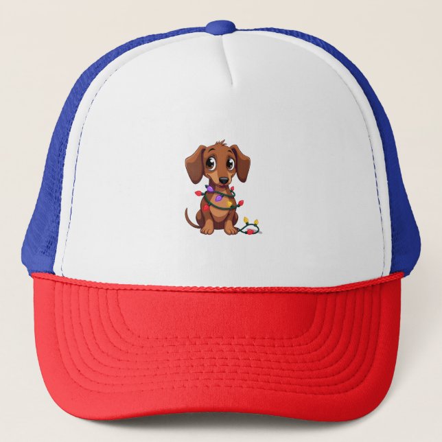 Gorra De Camionero Luces de Dachshund de Navidad (3) (Anverso)