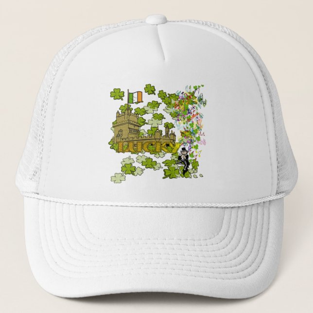 Gorra De Camionero Lucky Leprechaun y su castillo irlandés (Anverso)
