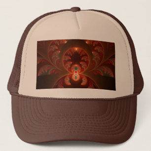 Gorra De Camionero Luminoso abstracto moderno naranja rojo Fractal