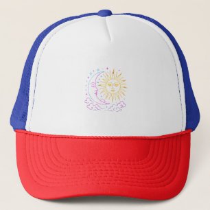 Gorra De Camionero 🌙 ☀️ Luna y Sol Nubes Neón Vintage - Cósmico Retr