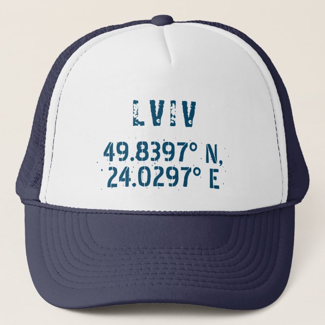 Gorra De Camionero Lviv Ucrania Latitud y longitud angustiada (Anverso)