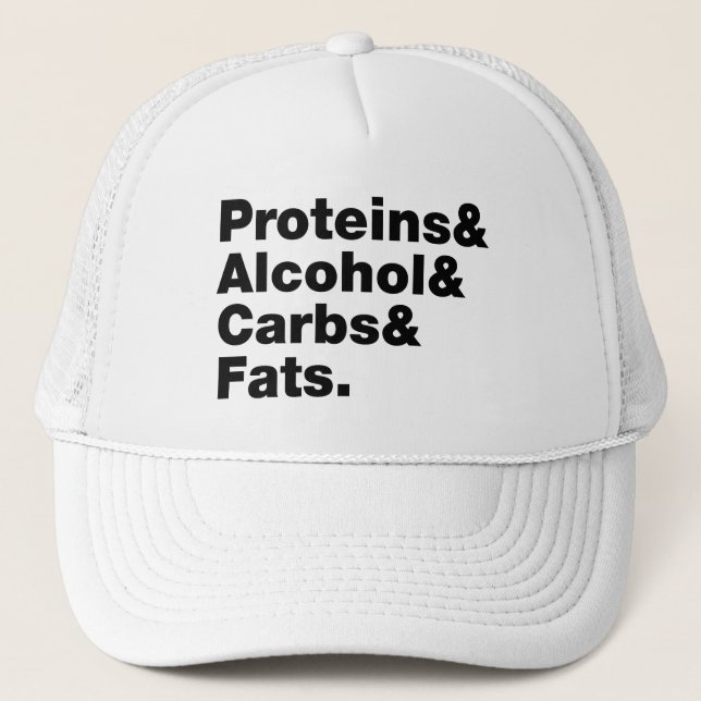 Gorra De Camionero Macronutrientes. Proteínas, alcohol, carbohidratos (Anverso)