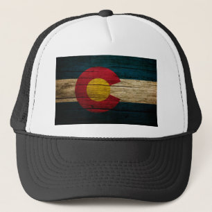 Gorra De Camionero Madera vieja rústica de la bandera de Colorado