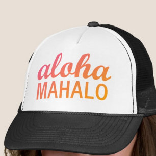 Gorra De Camionero Magenta Naranja Gradiente Tipografía Aloha Mahalo