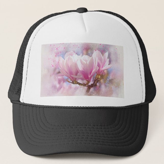 Gorra De Camionero Magnolia púrpura rosada en flor de primavera (Anverso)