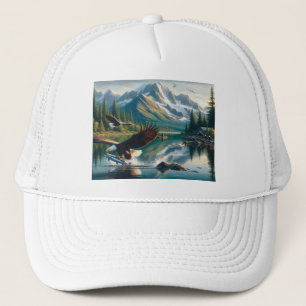 Gorra De Camionero Majestic Eagle Capturando peces al amanecer 20x16