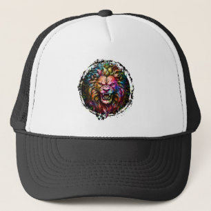 GORRA DE CAMIONERO MAJESTUOSO LEÓN GRITANDO ABSTRACTO GEOMÉTRICO COLO