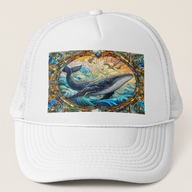 Gorra De Camionero Majestuoso Mosaico Marino A Ballena De Vidrio Manc (Anverso)