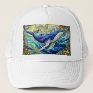 Gorra De Camionero Majestuoso Mosaico Marino A Ballena De Vidrio Manc