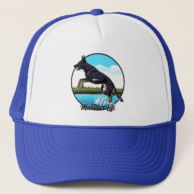 Gorra De Camionero Malinois negro en el agua (Anverso)
