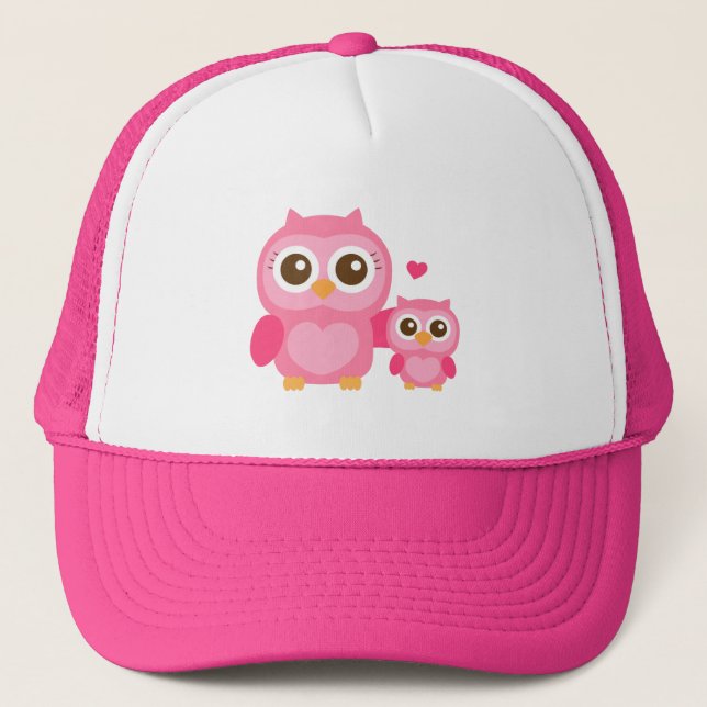 Gorra De Camionero Mamá y Yo, Búho Bebé Lindo, Rosa (Anverso)