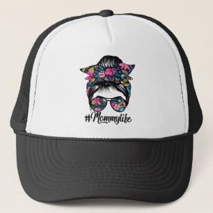 Gorra De Camionero Mami Life Messy Hair Bun Floral Mujeres Madre