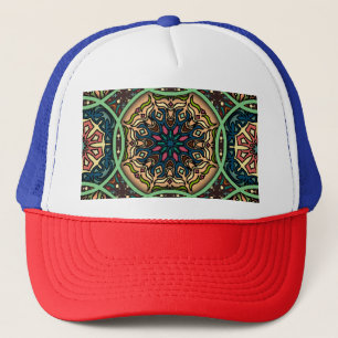 Gorra De Camionero Mandala colorida: Mano floral vintage dibujada