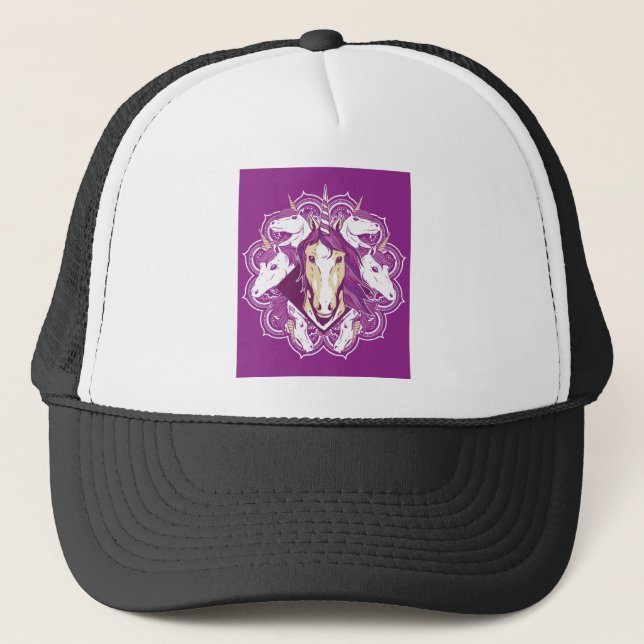 Gorra De Camionero Mandala morada unicornio (Anverso)