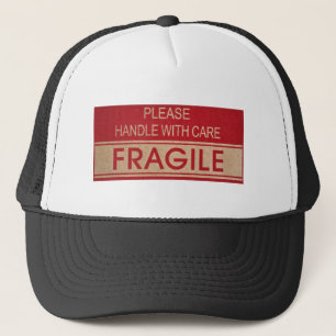 Gorra De Camionero Mango divertida con cuidado, signo frágil
