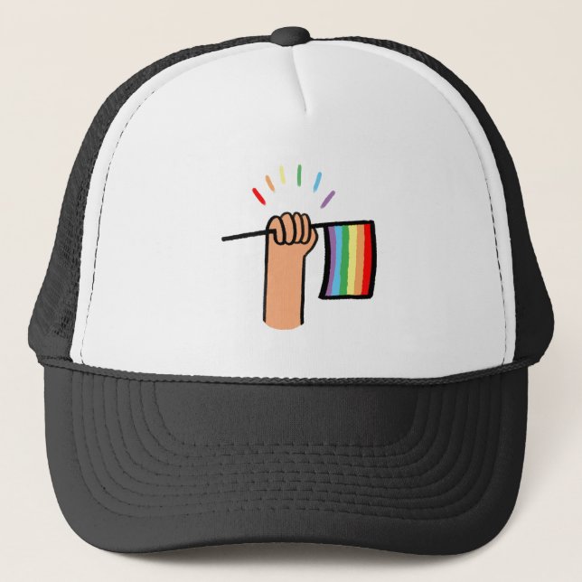 Gorra De Camionero Mano dibujada ondeando una bandera arcoiris (Anverso)
