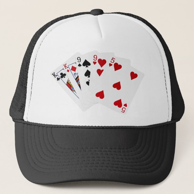 Gorra De Camionero Manos de póquer - Dos Par - Rey, Nueve (Anverso)