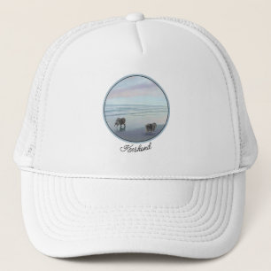 Gorra De Camionero Manos en la pintura de perro en la costa