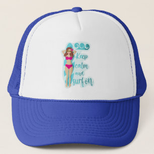 Gorra De Camionero Mantén la calma y surfea en tarjeta de chica moren