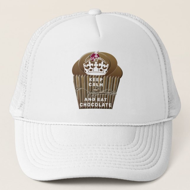 GORRA DE CAMIONERO MANTENER CALMA COMER CHOCOLATE (Anverso)