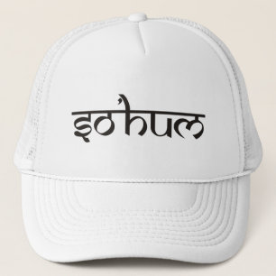 Gorra De Camionero Mantra SO HUM - contorno blanco y negro plano