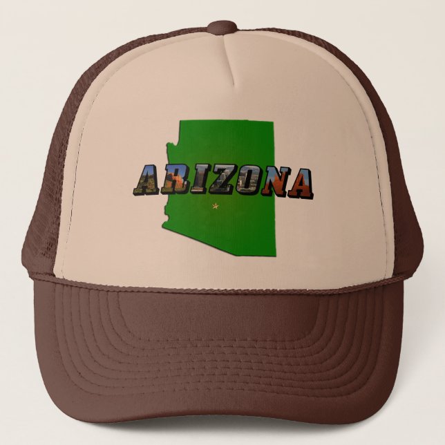 Gorra De Camionero Mapa de Arizona y texto de imagen (Anverso)