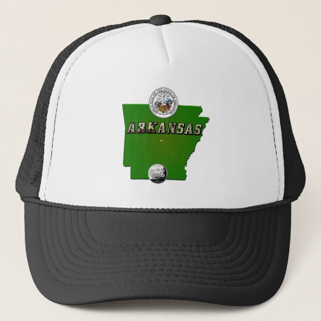 Gorra De Camionero Mapa de Arkansas, Sello y Barrio Faux Estatal (Anverso)
