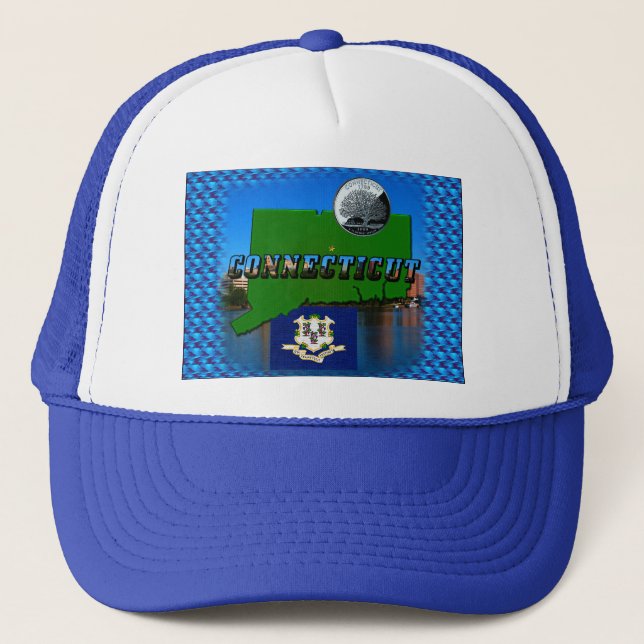 Gorra De Camionero Mapa de Connecticut', texto, trimestre falso, pais (Anverso)