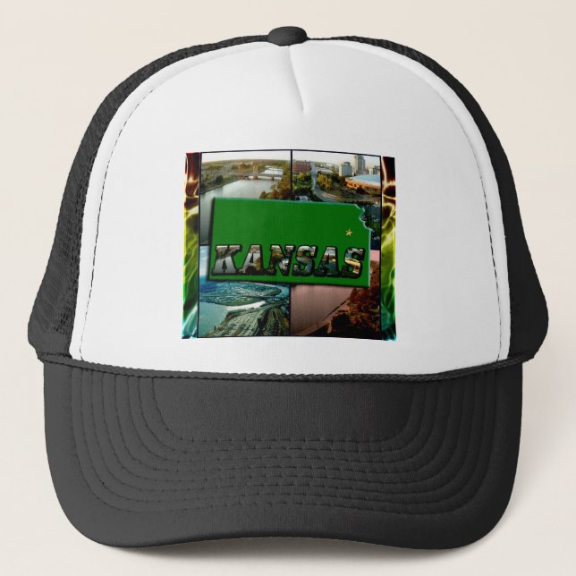 Gorra De Camionero Mapa de Kansas y fotos (Anverso)