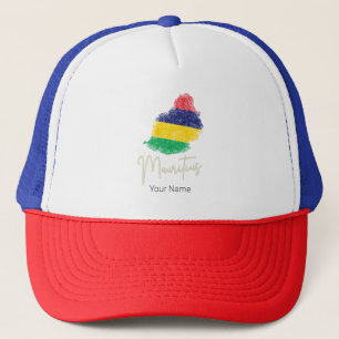 Gorra De Camionero Mapa de la isla de Mauricio: Bandera de cosecha de