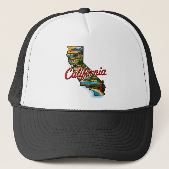 Gorra De Camionero Mapa de monumentos de California, viajes de Ilustr (Anverso)