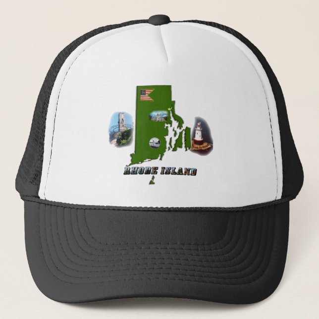 Gorra De Camionero Mapa de Rhode Island, fotos y texto (Anverso)