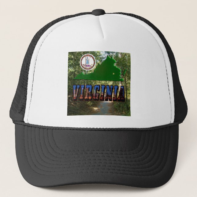 Gorra De Camionero Mapa de Virginia, sello de estado, texto de imagen (Anverso)